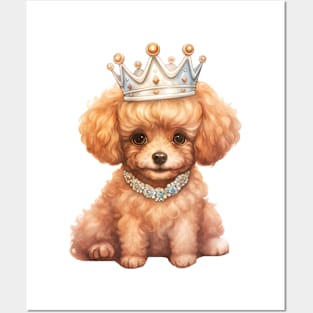 Watercolor Poodle Dog Wearing a Crown Posters and Art